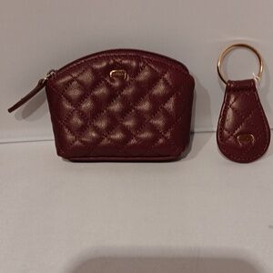 Etienne Aigner coin purse and key ring. Brown cowhide.
